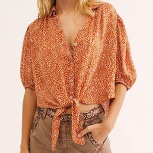 Free People Celia Tie Front Button Up Top NWT XL